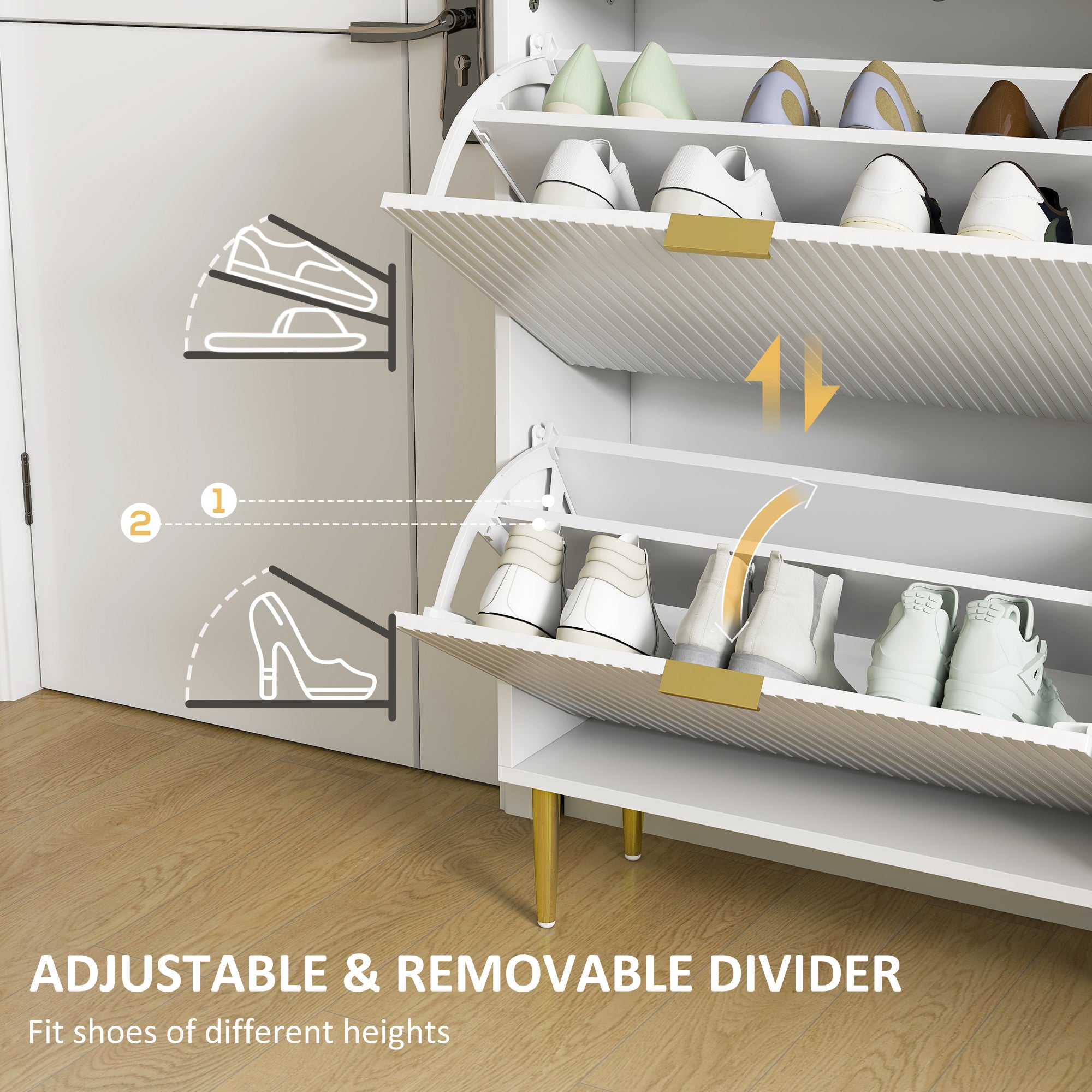 HOMCOM Narrow Shoe Cabinet with 4 Flip Drawers - White