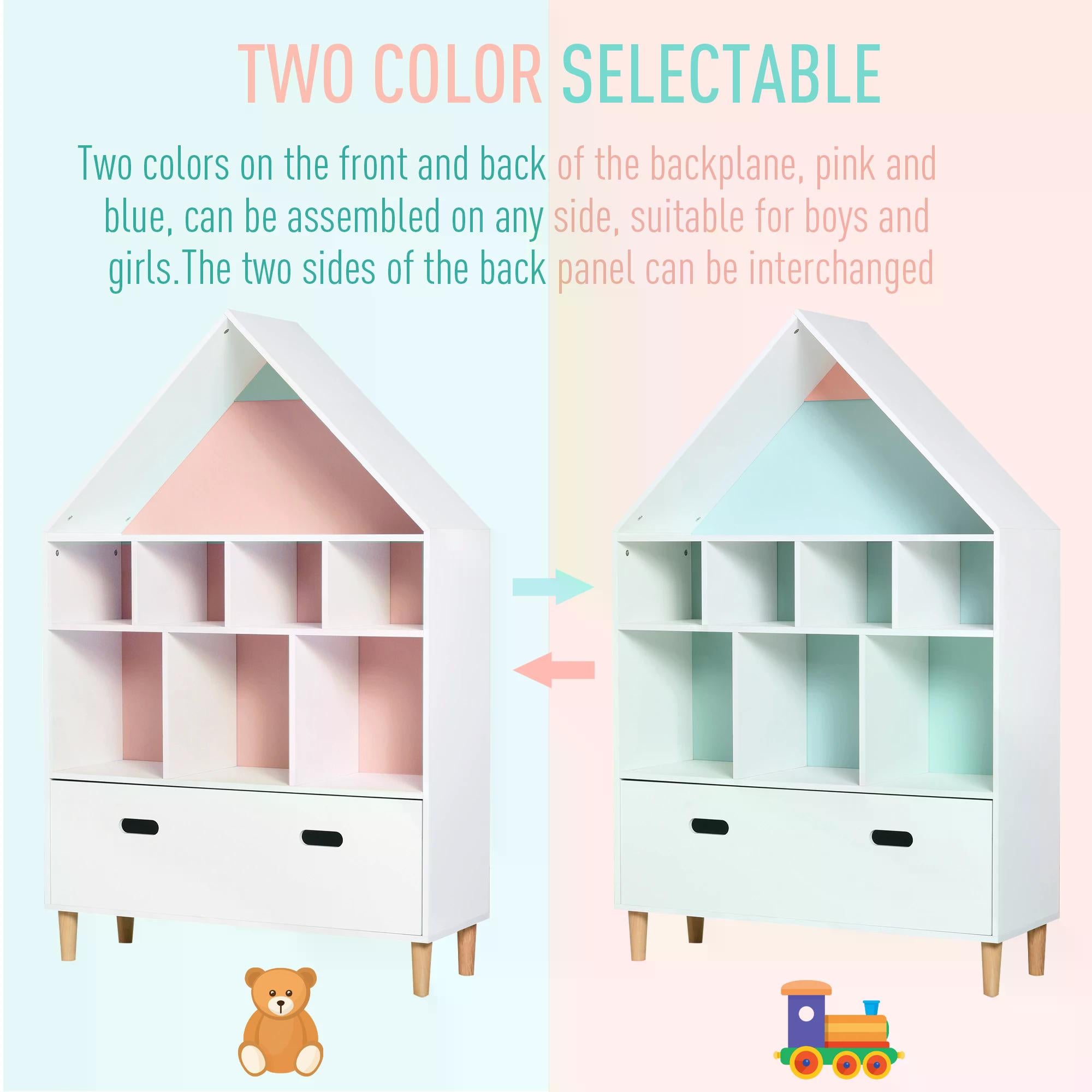 HOMCOM Kids House-Designed Bookshelf, with Drawer √¢‚Ç¨‚Äú Blue & White