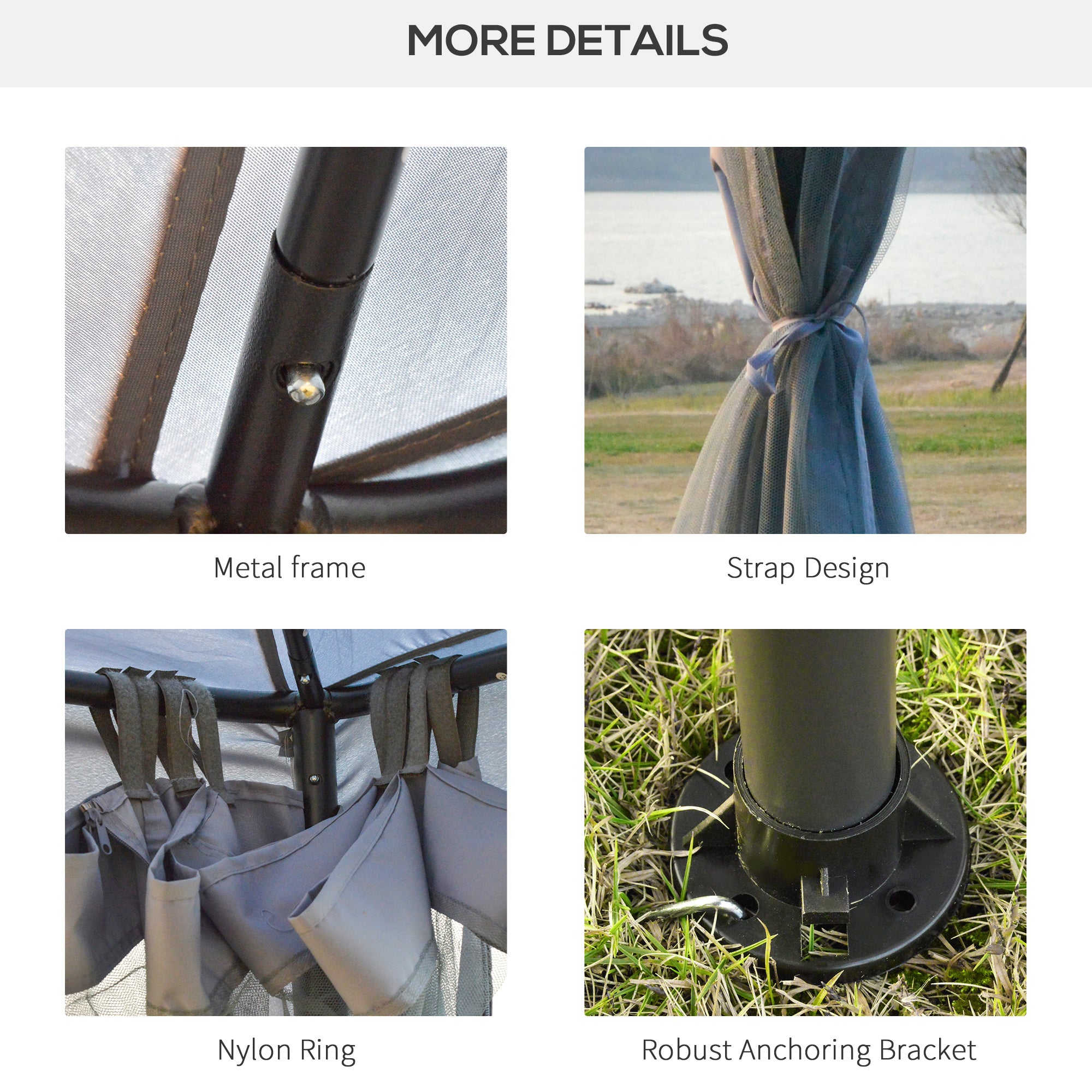 Outsunny 3 x 3 m Metal Gazebo, Garden Pavillion, Double√Ç Roof Outdoor Canopy Shelter with Mesh Sidewalls, Grey