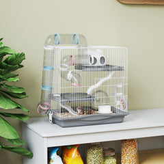 PawHut 3-Tier Hamster Cage with Exercise Wheels, Water Bottle, Food Dish, for Dwarf Hamsters, 45 x 30 x 45 cm, Grey