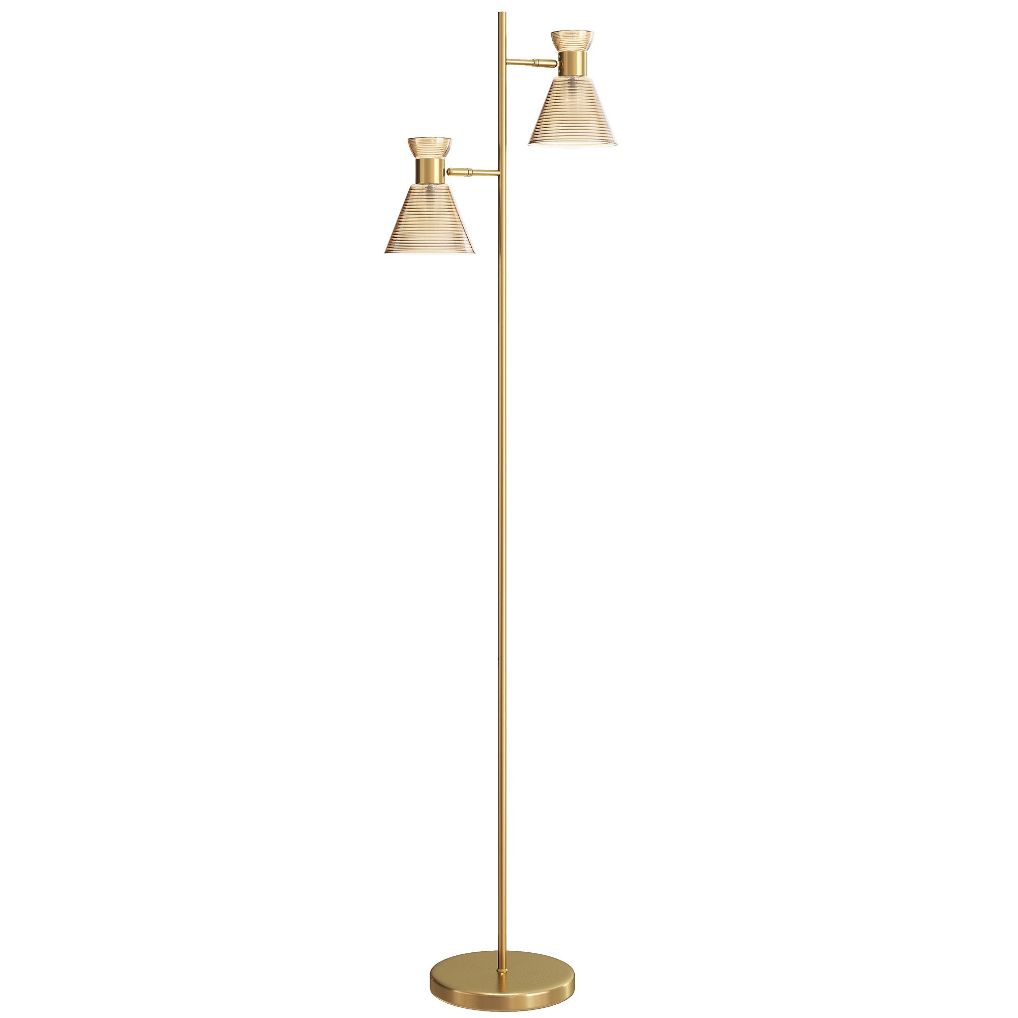 HOMCOM Floor Lamp with Adjustable Dual Head, Modern Standing Lamp with Floral Glass Shades and Foot Switch for Living Room Bedroom, E27 Socket, Bulb Not Included, Gold Tone