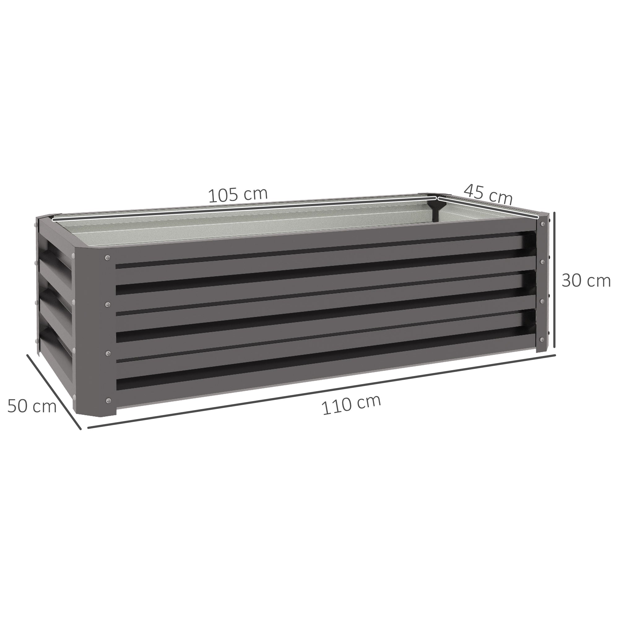 Outsunny Set of Two 110 x 50cm Steel Planter Boxes - Dark Grey