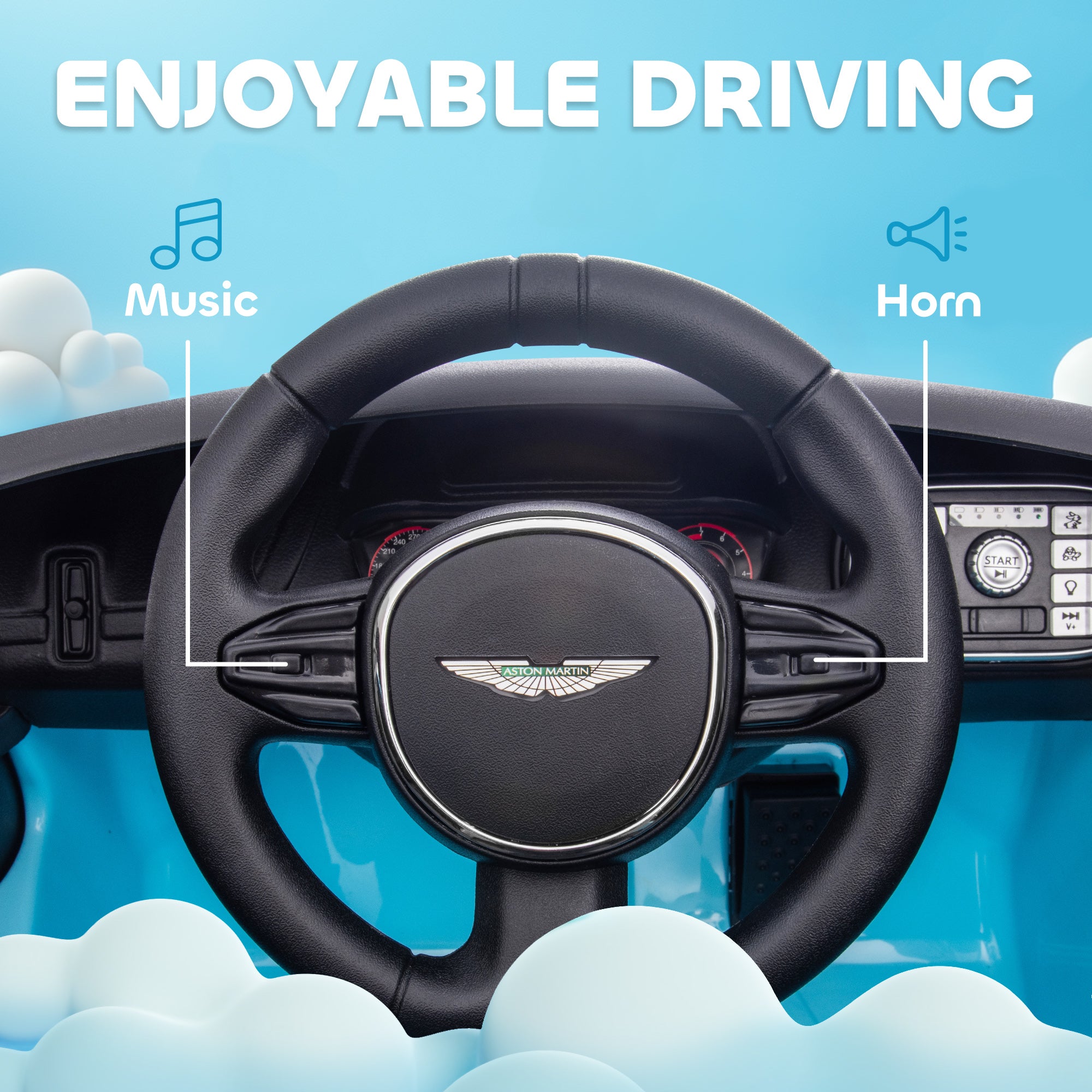 AIYAPLAY Aston Martin DBX Licensed Battery Powered Kids Electric Car, 12V Kids Ride on Car w/ Lights, Music Horn, Blue