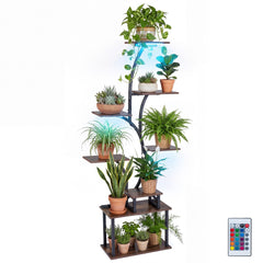 8-Tier Morden Style Plant Stand with Ambient LED Lights-Rustic Brown