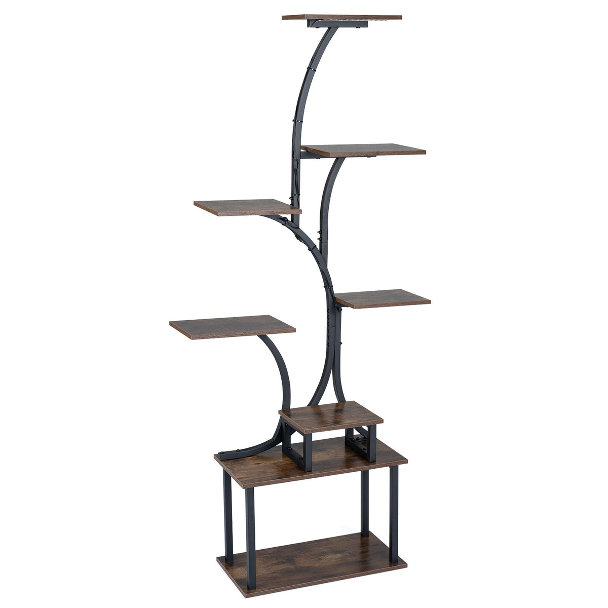 8-Tier Morden Style Plant Stand with Ambient LED Lights-Rustic Brown