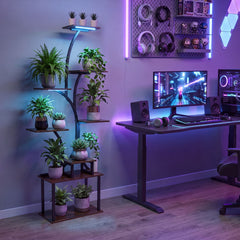 8-Tier Morden Style Plant Stand with Ambient LED Lights-Rustic Brown