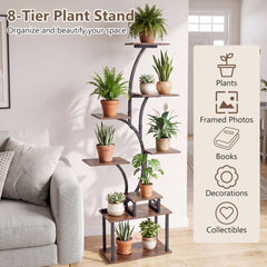 8-Tier Morden Style Plant Stand with Ambient LED Lights Set of 2-Rustic Brown
