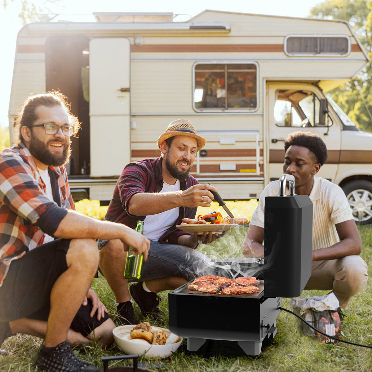 8-in-1 Portable Pellet Grill with Digital Control and Meat Probe for Backyard-Black