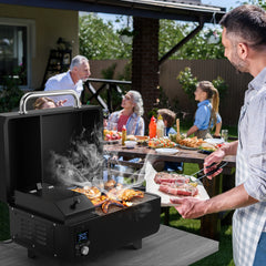 8-in-1 Portable Pellet Grill with Digital Control and Meat Probe for Backyard-Black