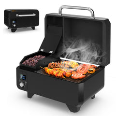 8-in-1 Portable Pellet Grill with Digital Control and Meat Probe for Backyard-Black