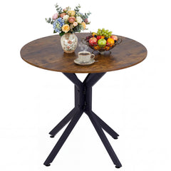 80 CM Round Dining Table for 2-4 People Drop Leaf Expandable Kitchen Table-Rustic Brown