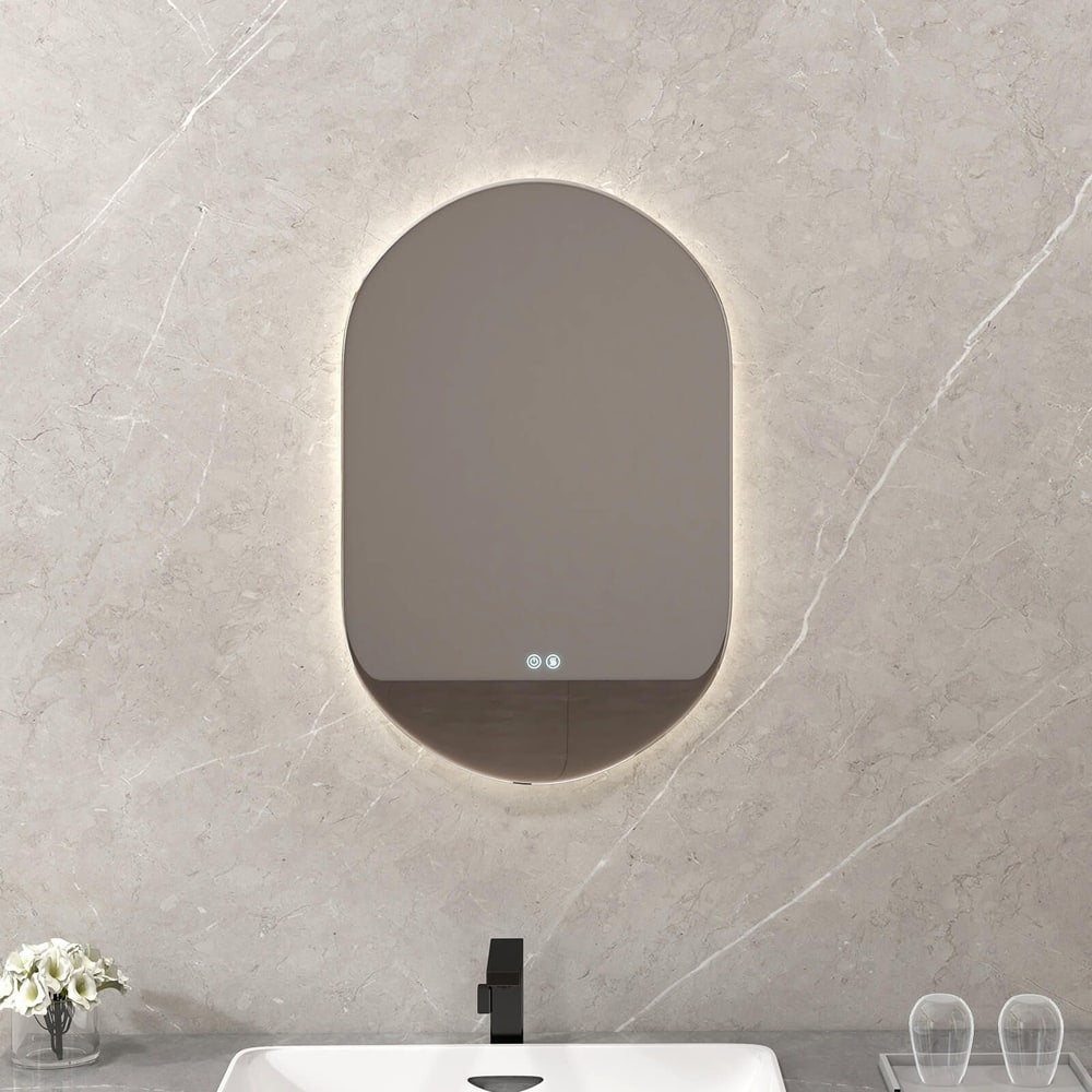 Oval LED Wall Mirror with dimmable 3-color lights and smart touch