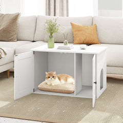 80 x 53 x 50 cm Indoor Wooden Cat House with Double Doors-White