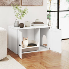 80 x 53 x 50 cm Indoor Wooden Cat House with Double Doors-White