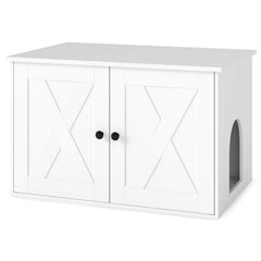 80 x 53 x 50 cm Indoor Wooden Cat House with Double Doors-White