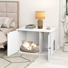 80 x 53 x 50 cm Indoor Wooden Cat House with Double Doors-White