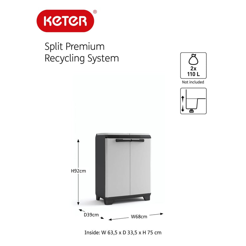 Keter Recycling Cabinet Split Premium Grey and Black 92 cm