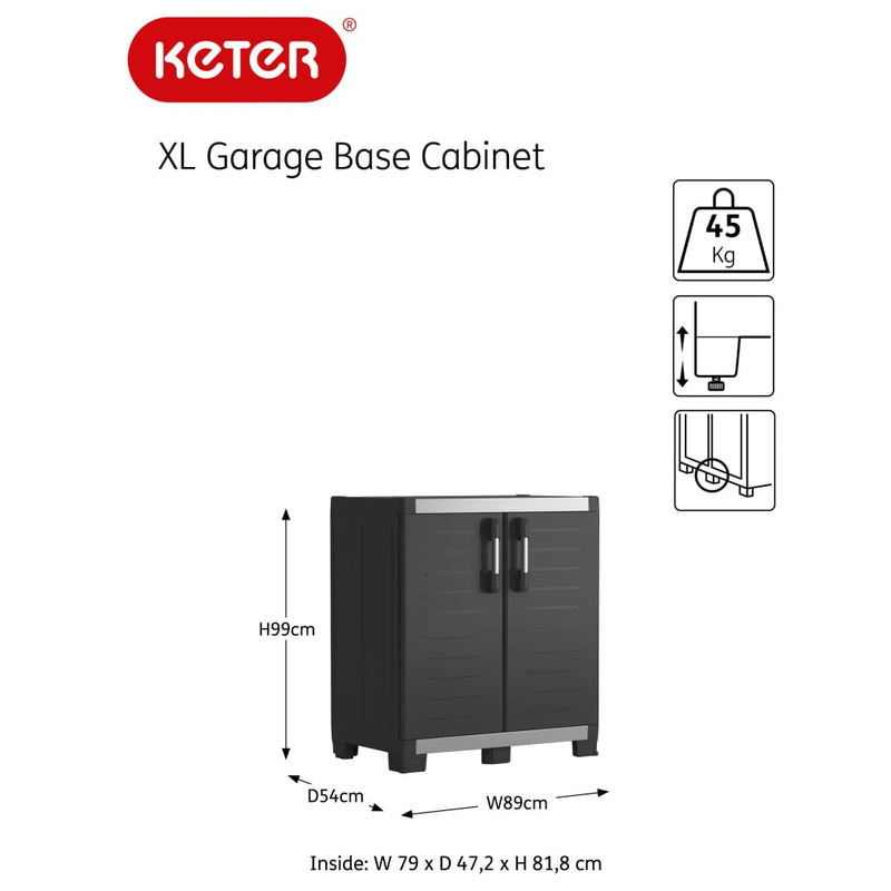 Keter Low Storage Cabinet Garage XL Black and Sliver 99 cm