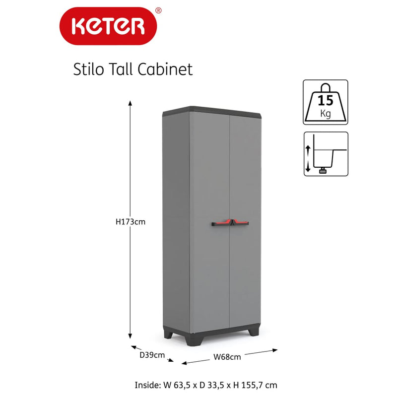 Keter Storage Cabinet with Shelves Stilo Grey and Black 173 cm