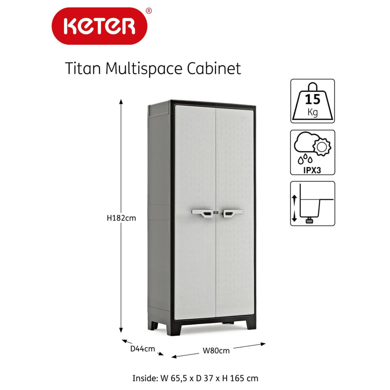 Keter Multipurpose Storage Cabinet Titan Black and Grey 182 cm