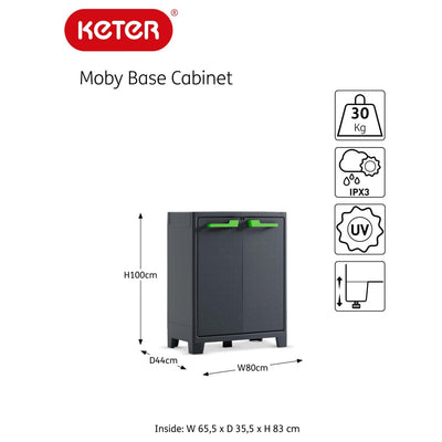 Keter Low Storage Cabinet Moby Graphite Grey 100 cm