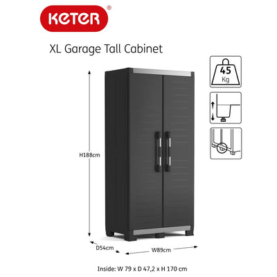 Keter Storage Cabinet with Shelves  Garage XL Black and Sliver 188 cm