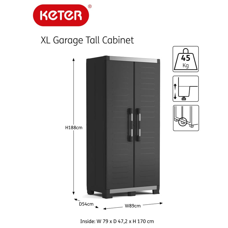 Keter Storage Cabinet with Shelves  Garage XL Black and Sliver 188 cm