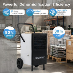 80L/Day Commercial Dehumidifier with Built-in Water Pump-Black