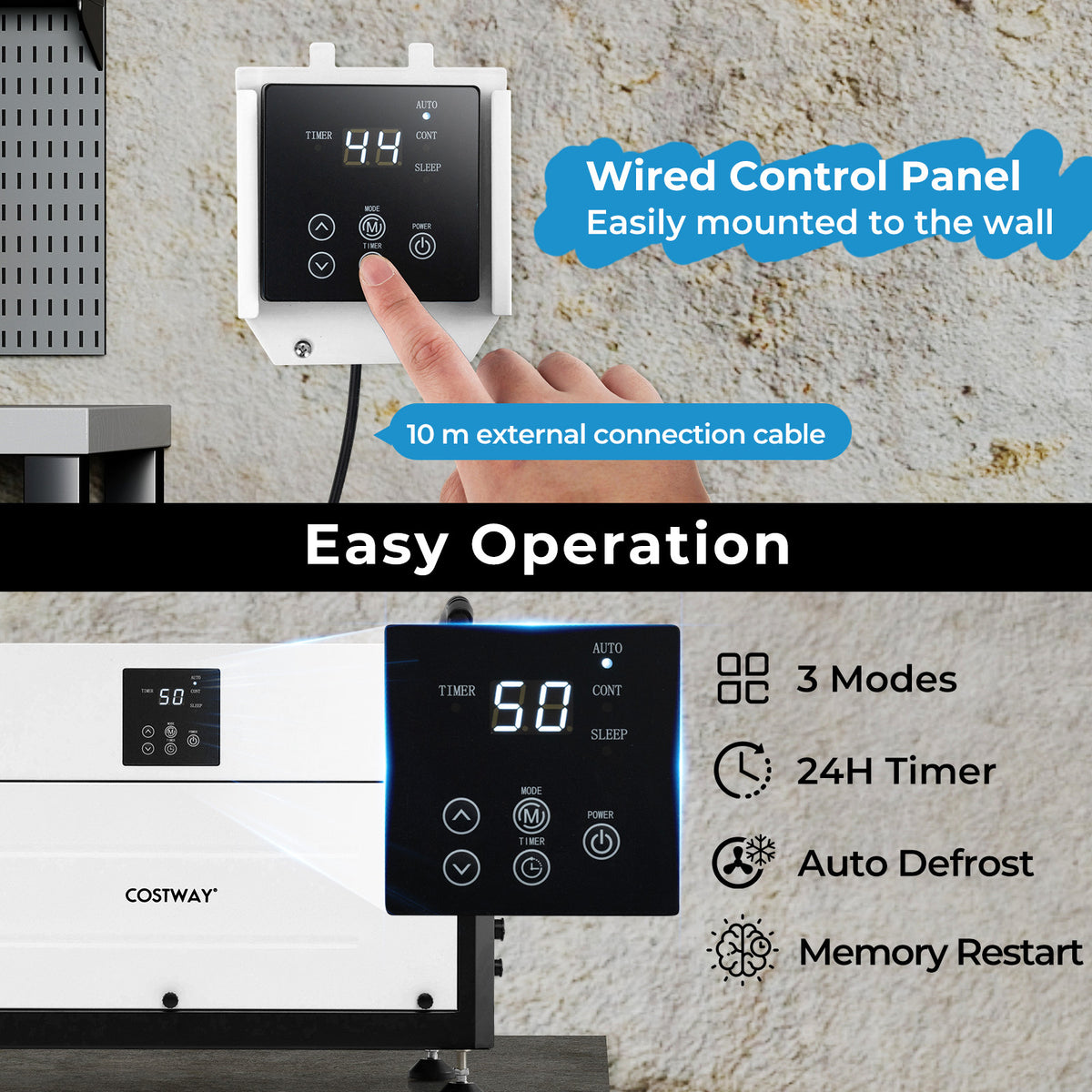 80L/Day Crawl Space Dehumidifier Commercial Dehumidifier with 3 Modes-Black