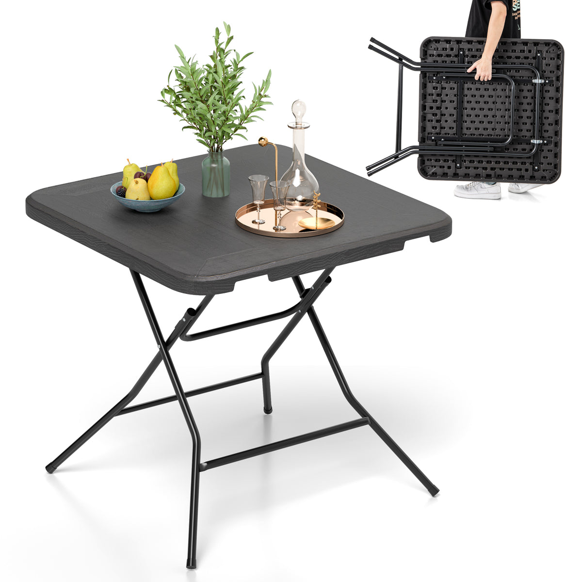 80 cm Square Folding Picnic Table 4-Person Patio Dining Table-Black