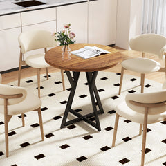 80cm Round Dining Table with Metal Pedestal Base and Adjustable Foot Pads-Rustic Brown