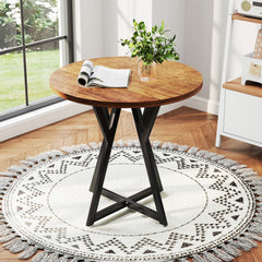 80cm Round Dining Table with Metal Pedestal Base and Adjustable Foot Pads-Rustic Brown