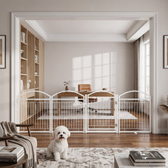 81 cm Foldable Dog Barrier Gate with 4 Panels and Door for Small Dogs Indoor Outdoor-White