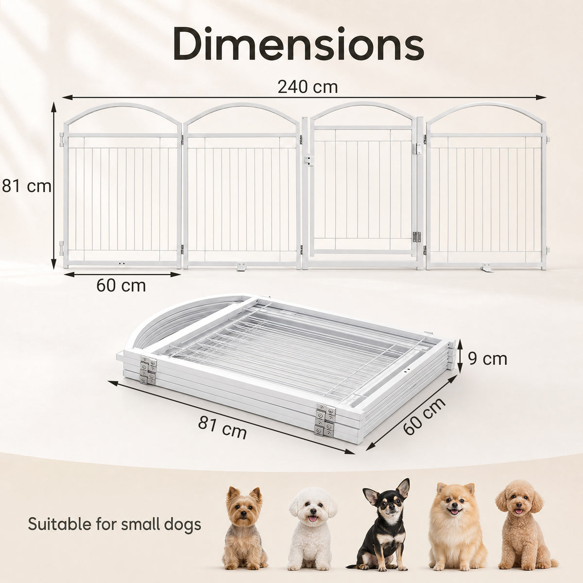 81 cm Foldable Dog Barrier Gate with 4 Panels and Door for Small Dogs Indoor Outdoor-White