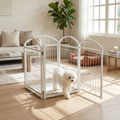 81 cm Foldable Dog Barrier Gate with 4 Panels and Door for Small Dogs Indoor Outdoor-White