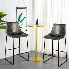 Set of 2 Vintage Faux Suede Bar Stools-Grey