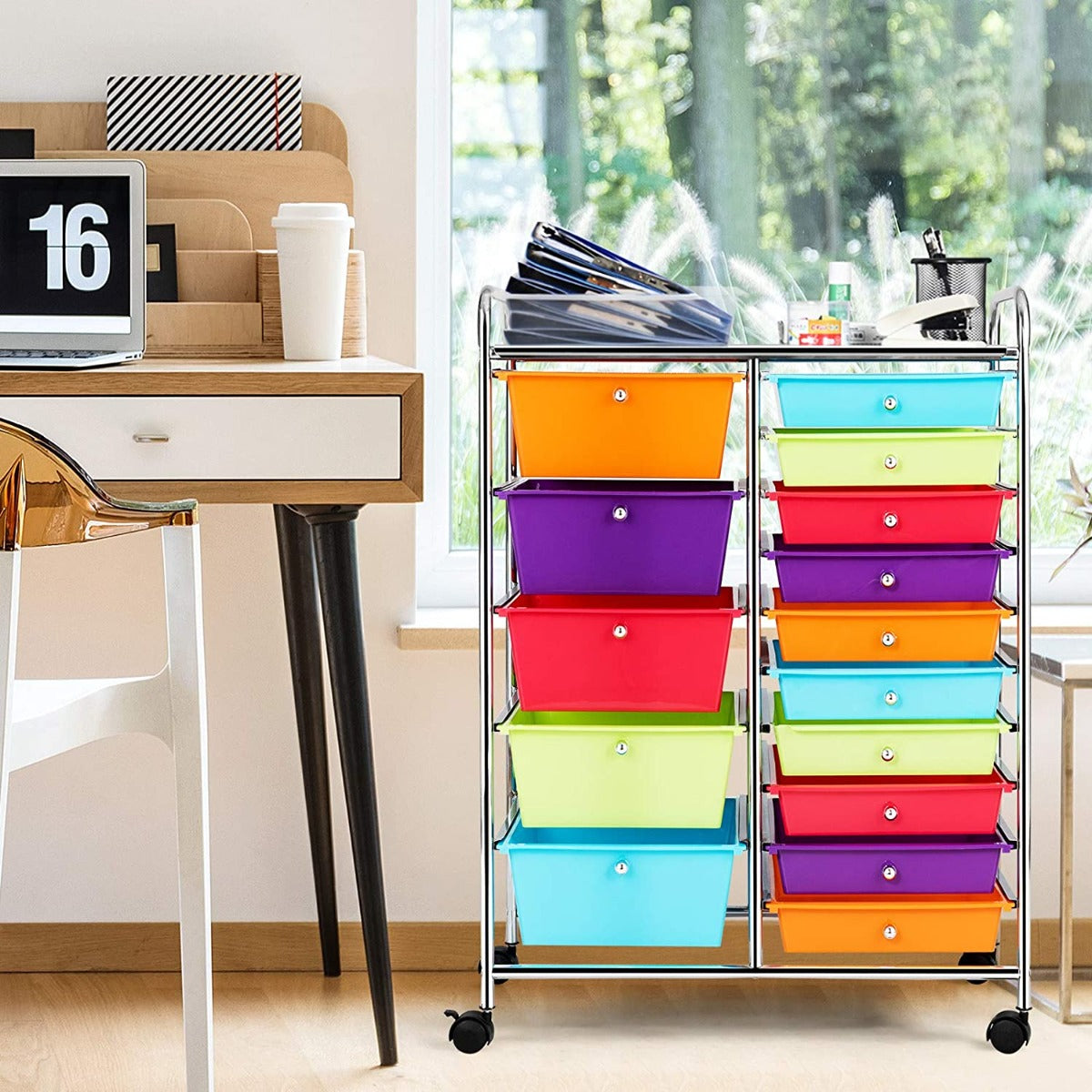 15 Drawer Rolling Storage Cart with 4 Wheels for Beauty Salon-Multicolor