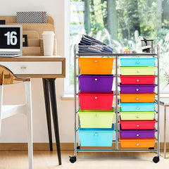 15 Drawer Rolling Storage Cart with 4 Wheels for Beauty Salon-Multicolor