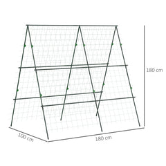 Outsunny Garden Cucumber Trellis for Climbing Plants, A-Frame Trellis Plant Support with Climbing Net, DIY Adjustable Cucumber Support Frame for Raised Bed, Vegetables, Flowers, Fruit, Green