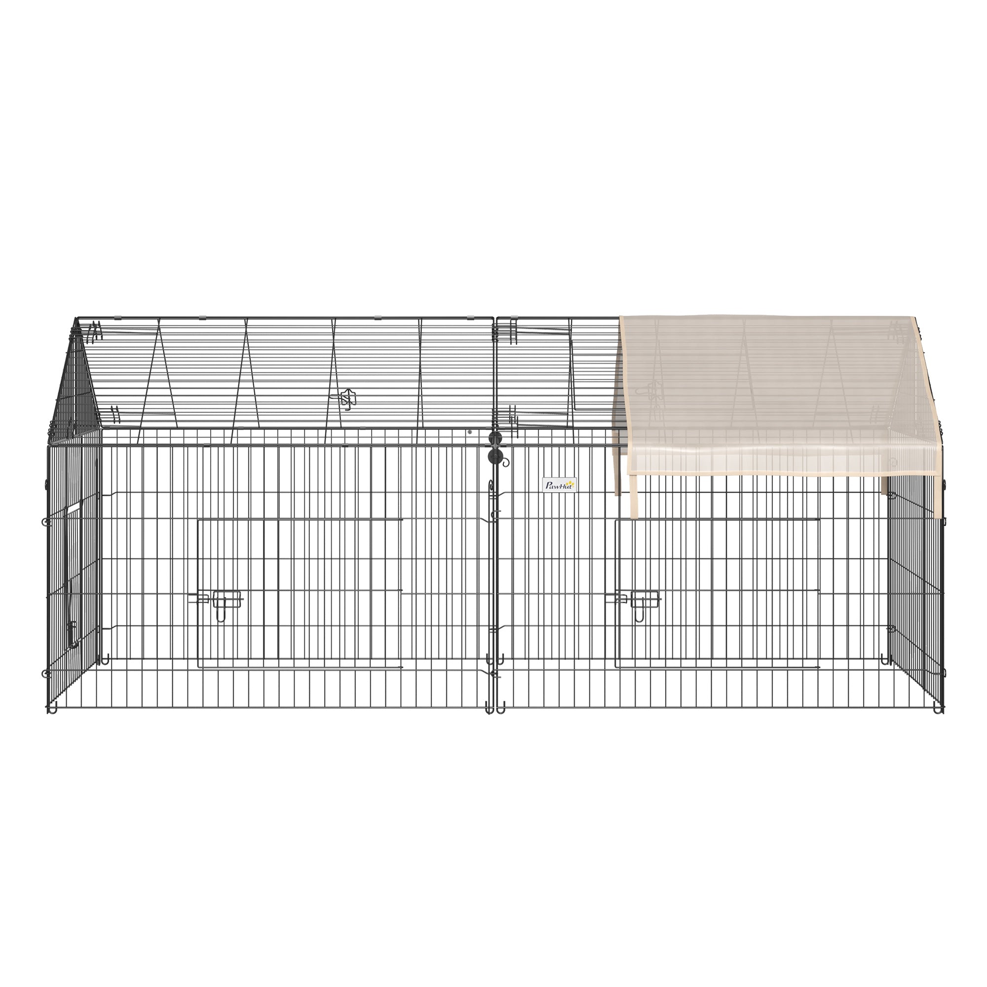PawHut Metal Rabbit Run Playpen, Guinea Pig Cage, 220 x 103 x 103cm, Beige