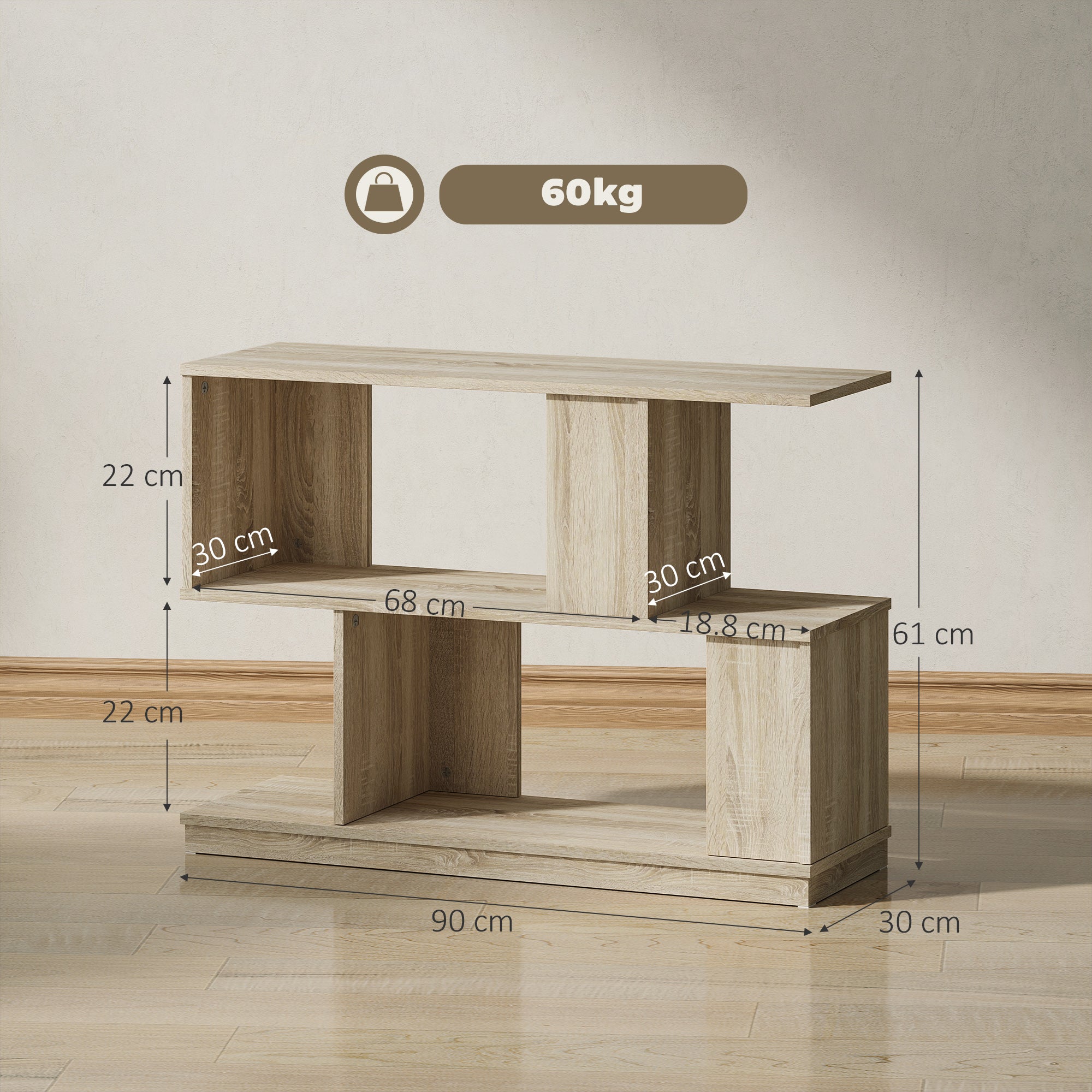 HOMCOM S-Shaped Side Table - Natural Wood Finish