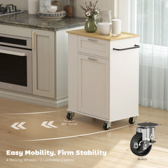 HOMCOM Kitchen Storage Trolley on Wheels, Rolling Kitchen Island with 2 Drawers, Tilt-Out Rubbish Cabinet and Storage, White
