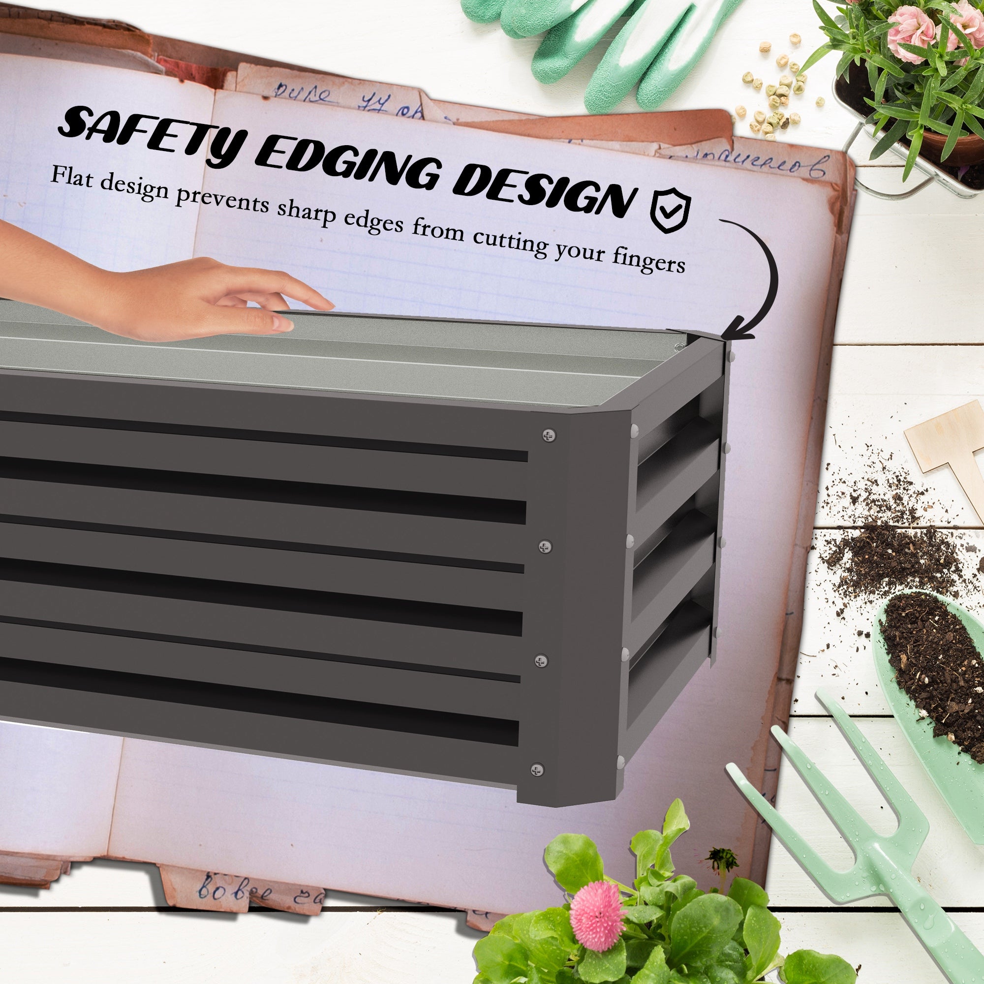 Outsunny Set of Two 110 x 50cm Steel Planter Boxes - Dark Grey