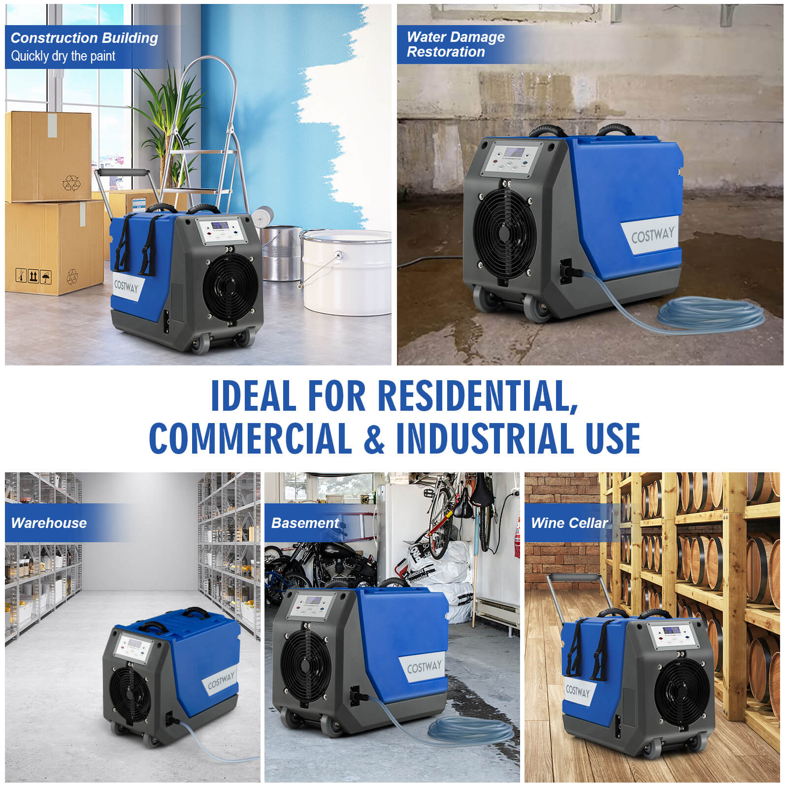 85L/Day Commercial Dehumidifier with Pump and 24H Timer-Blue