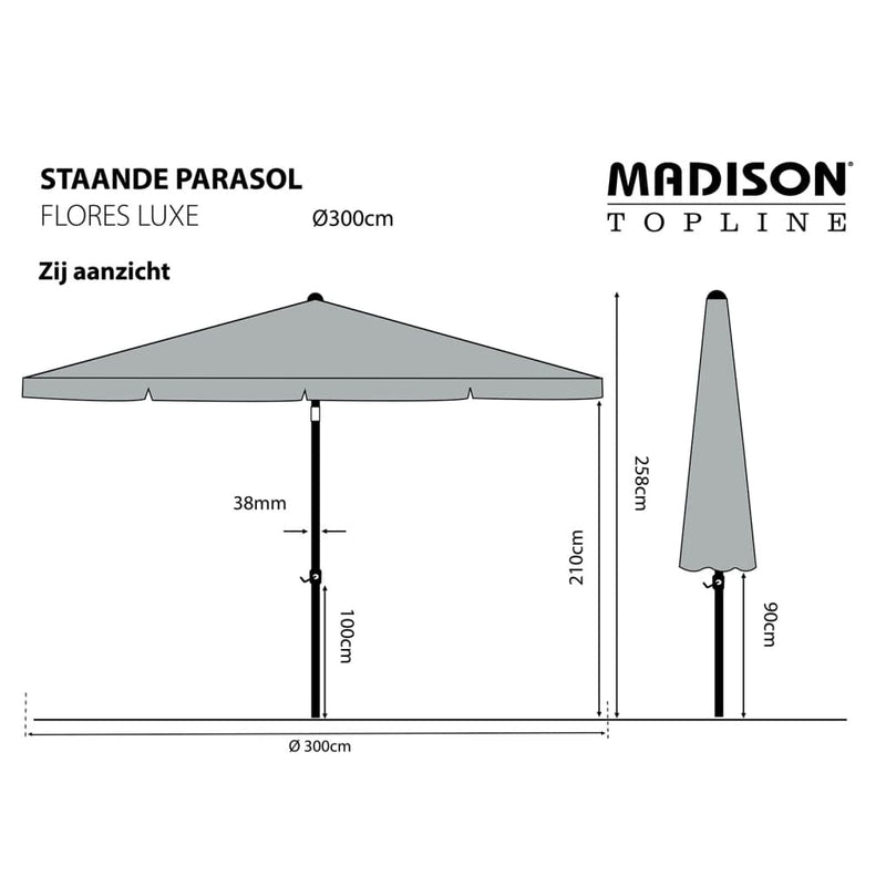 Madison Parasol Flores Luxe 300 cm Round Brick Red