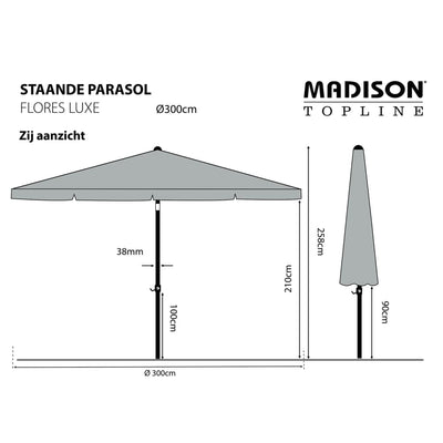 Madison Parasol Flores Luxe 300 cm Round Grey