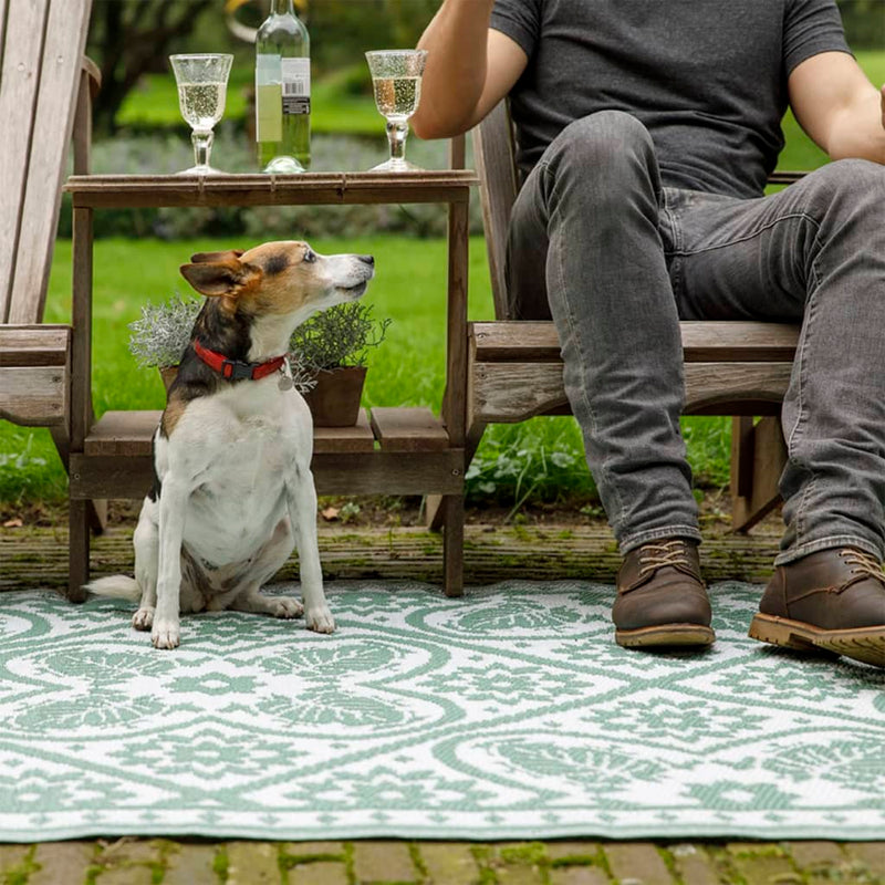 Esschert Design Outdoor Rug 182x122 cm Tiles Green and White