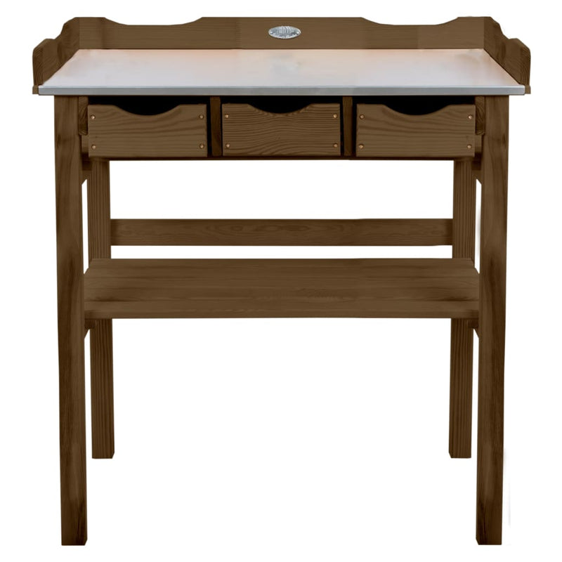 Esschert Design Potting Table with Drawers Brown