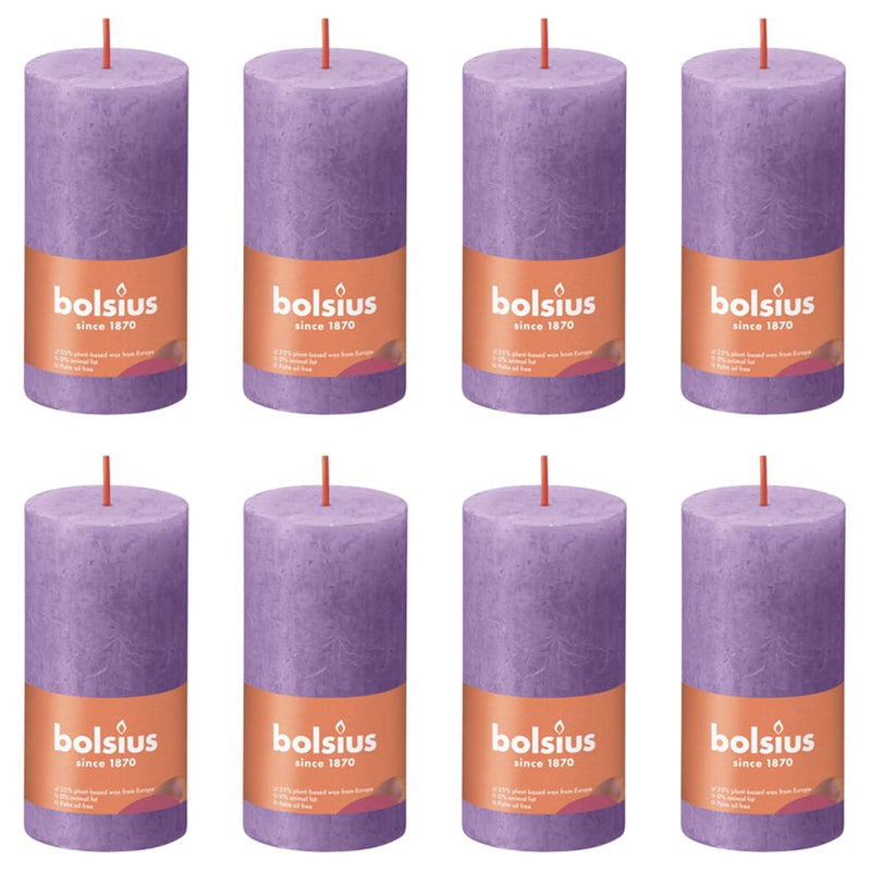 Bolsius Rustic Pillar Candles Shine 8 pcs 100x50 mm Vibrant Violet