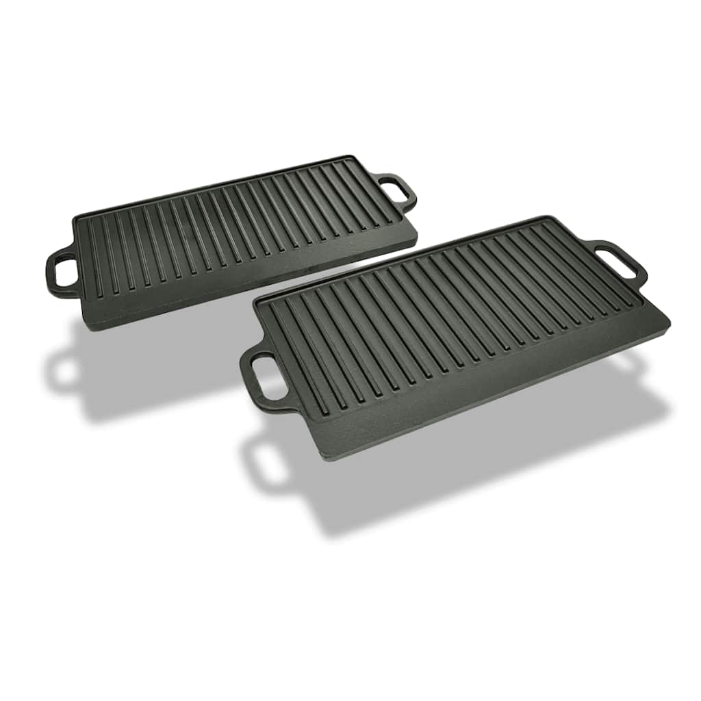 vidaXL Grill Platter 2 pcs Cast Iron Reversible 38x23 cm 1